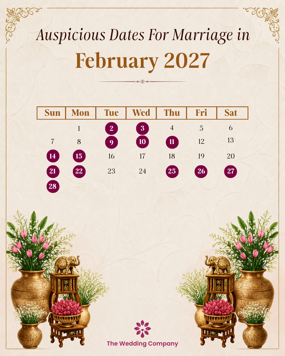 Photo of calender showcasing Auspicious Marriage Dates in February 2027