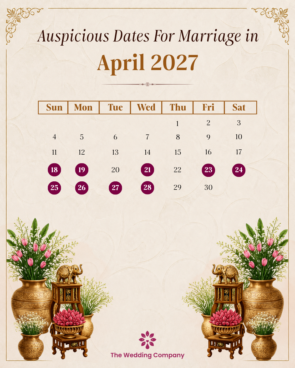 Auspicious Dates for Marriage in April 2027