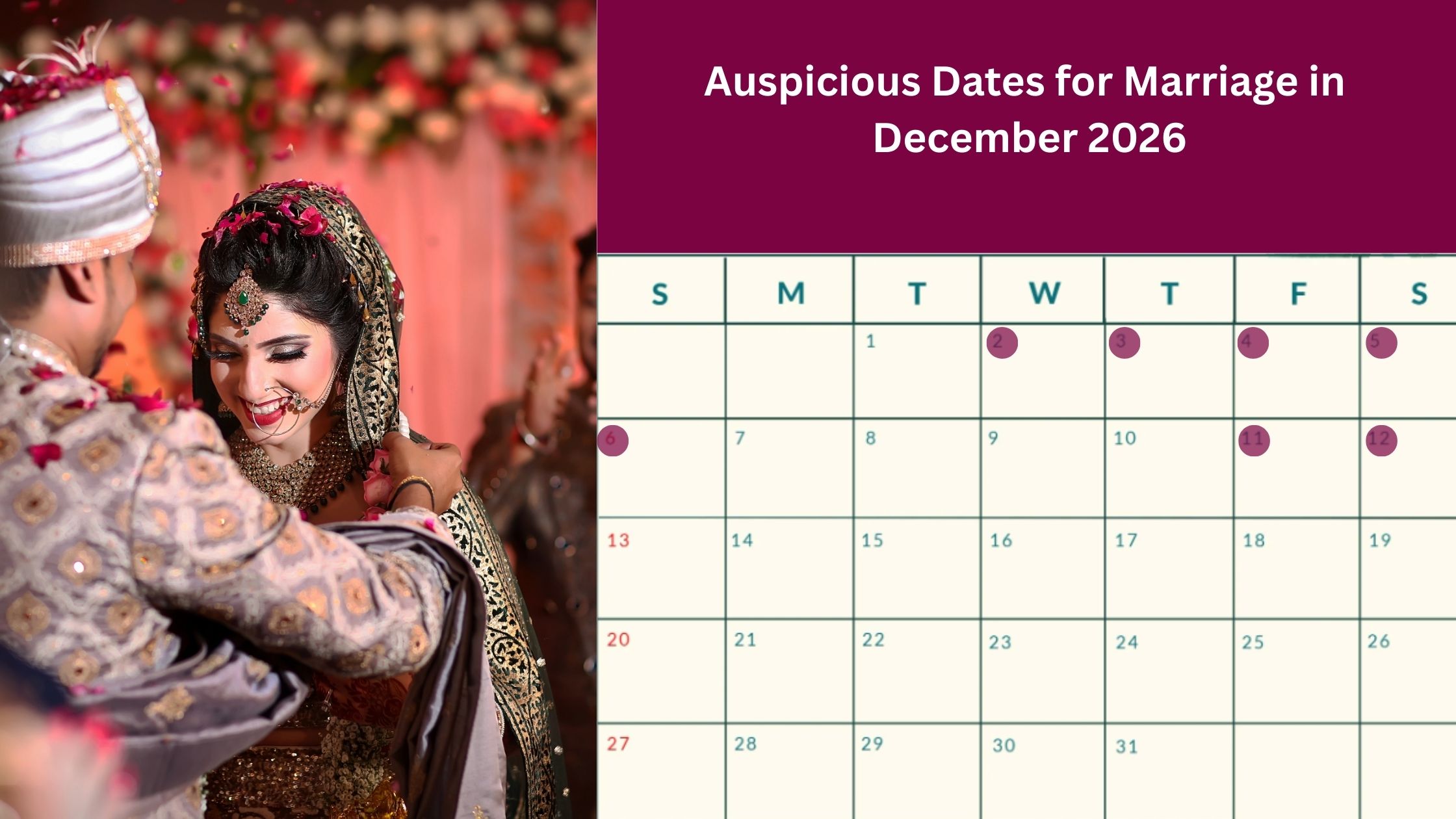 Auspicious Dates for Marriage in December 2026