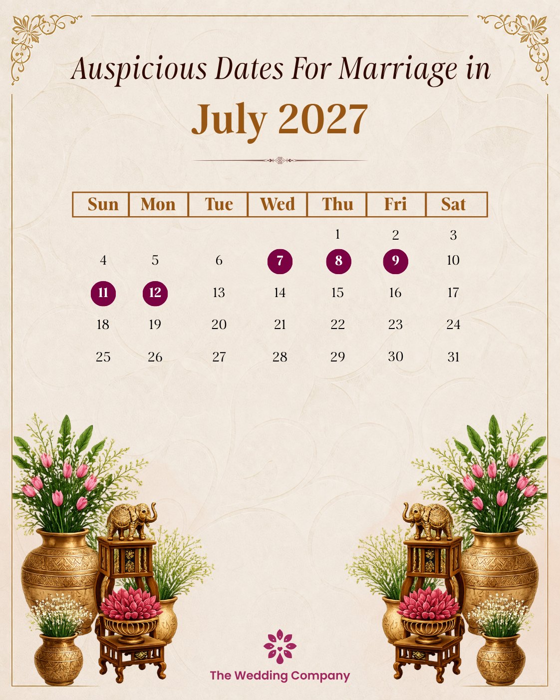 Auspicious Dates for Marriage in July 2027