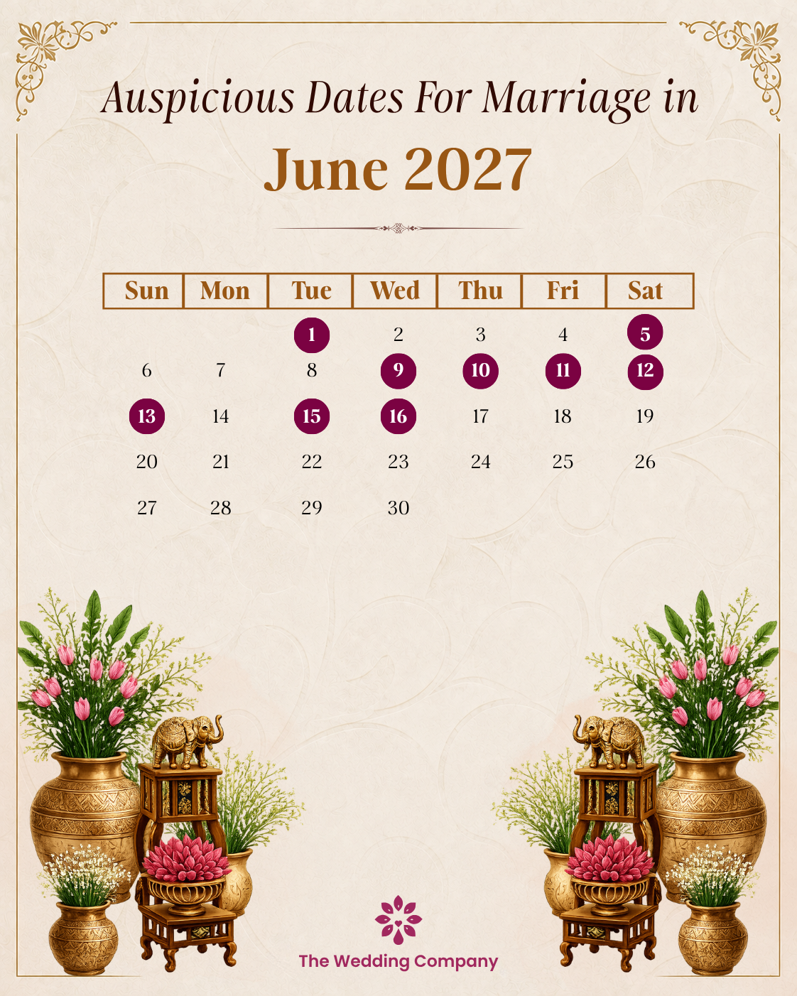 Auspicious Dates for Marriage in June 2027