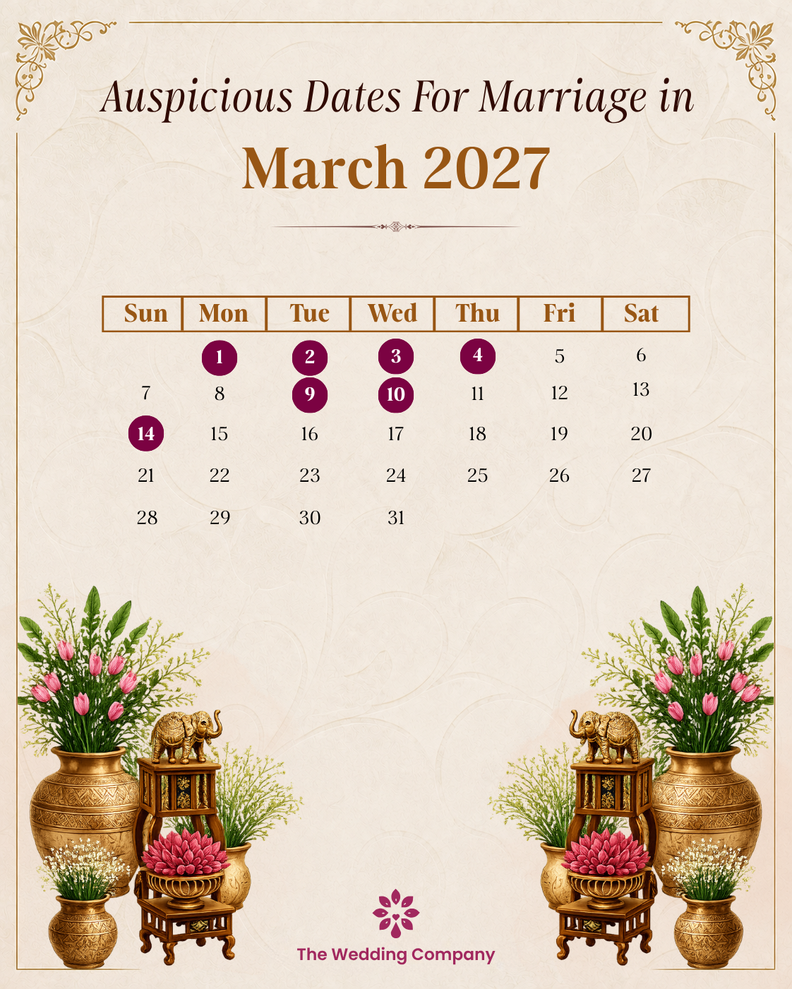 Auspicious Dates for Marriage in March 2027
