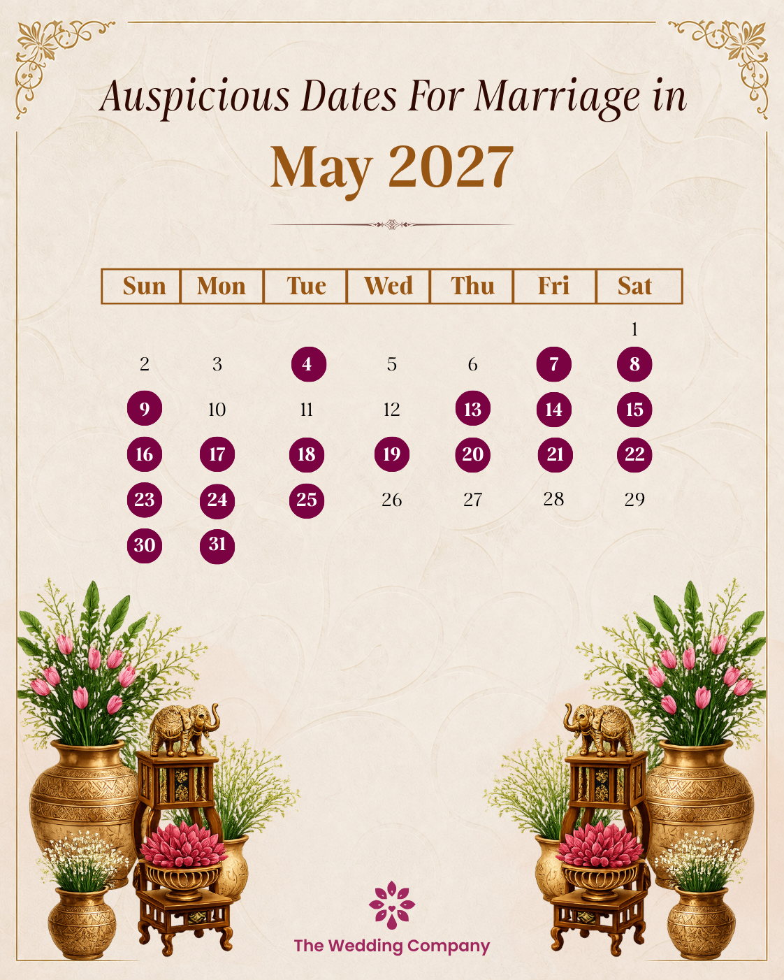Auspicious Dates for Marriage in May 2027