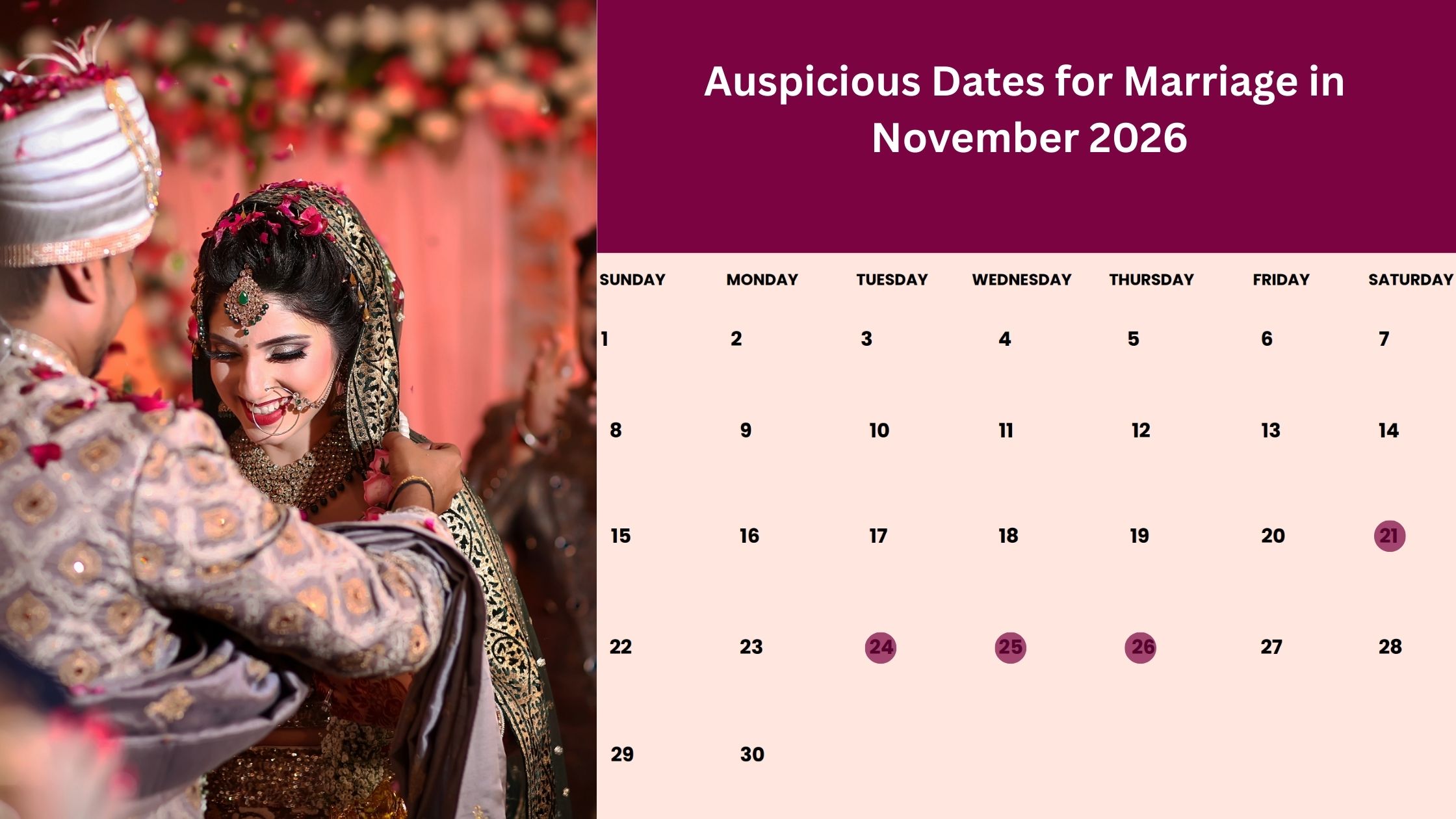 Auspicious Dates for Marriage in November 2026